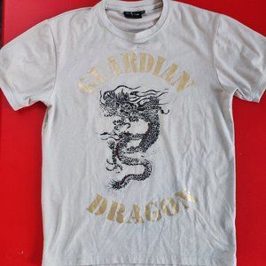 You Nique Guardian Dragon T-shirt white with gold letters and Rhinestone women's